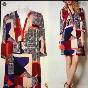 Anthropologie Maeve Colorblock paisley shift dress